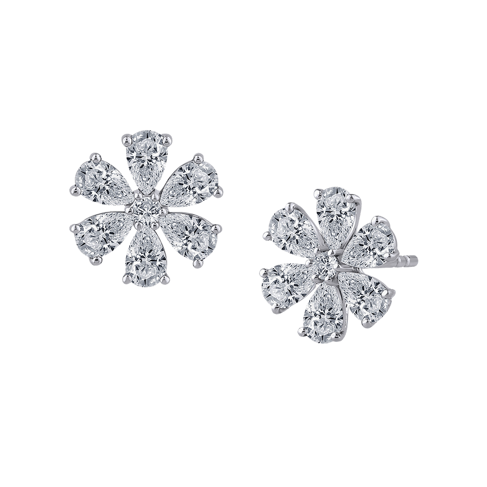 Flower Pear Diamond Studs