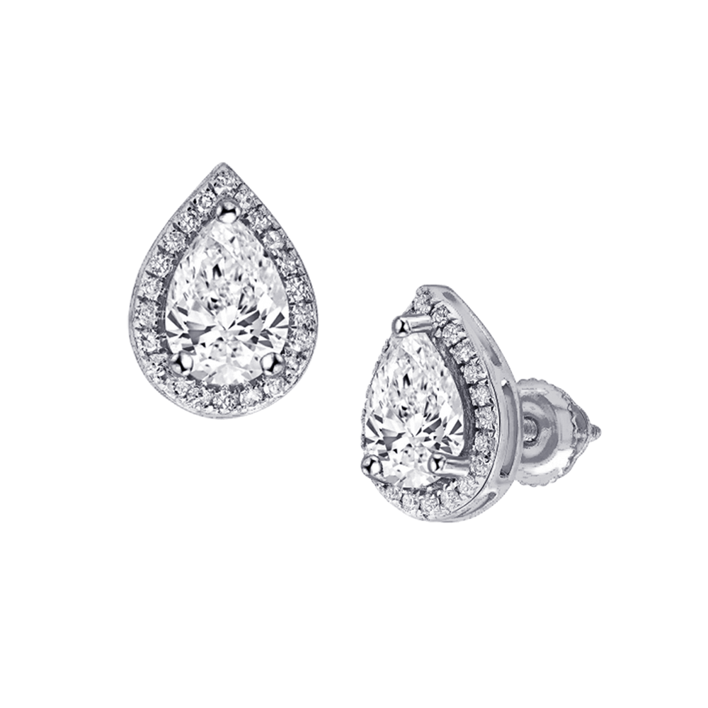 Pear Diamond Halo Studs