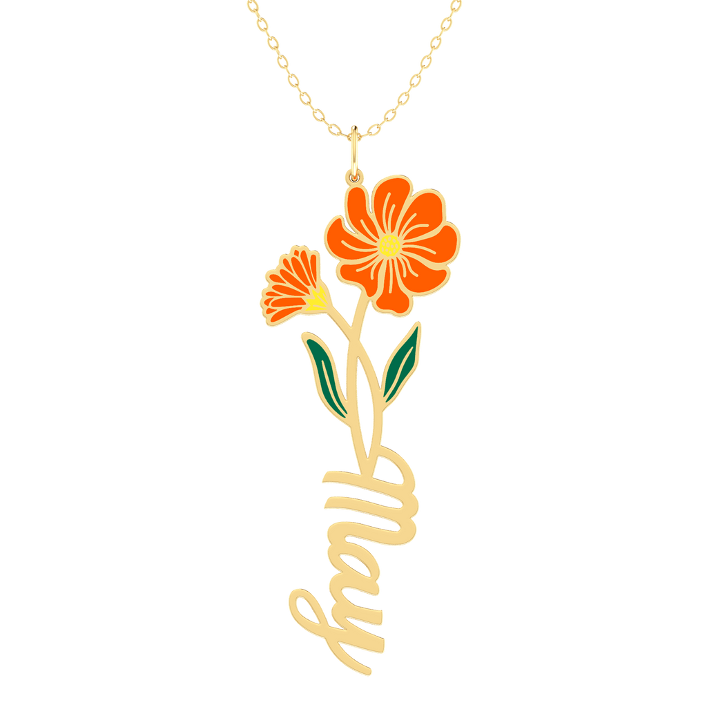Birth Flower Name Enamel Necklace