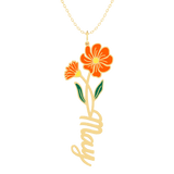 Birth Flower Name Enamel Necklace