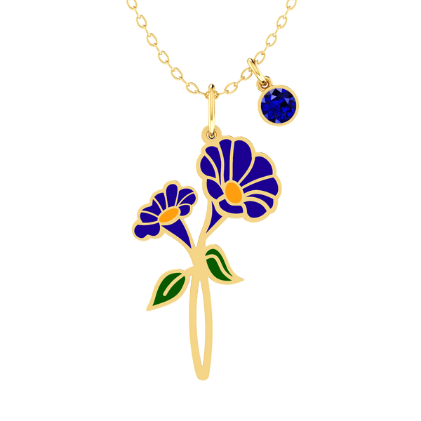 Birth Flower Enamel Silver Necklace