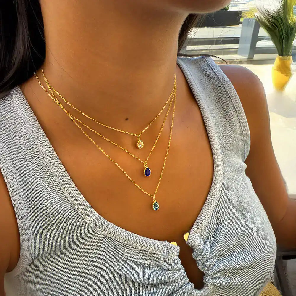 Pear Shaped Diamond Necklace - Silver 925 | Pegor Jewelry - Pegor Jewelry