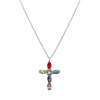 Multi-color oval shaped gemstones cross pendant white gold 18k and silver necklace.