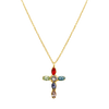 Multi-color oval shaped gemstones cross pendant gold 18k and silver necklace.