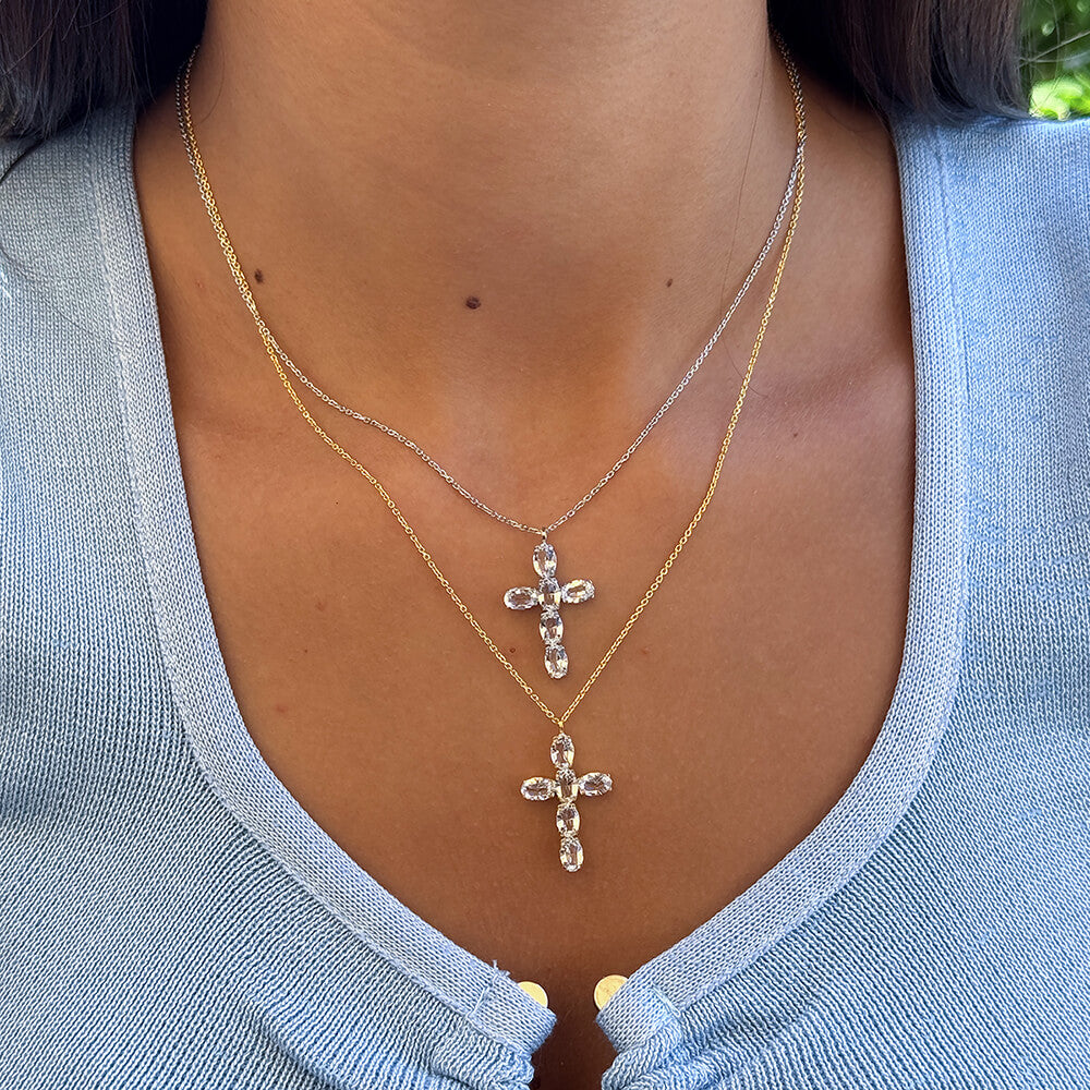 Cross Oval Diamond Necklace