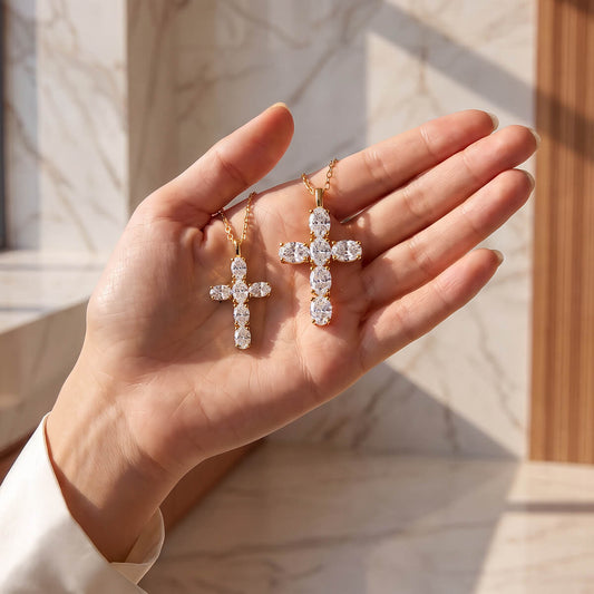Cross Oval Diamond Necklace