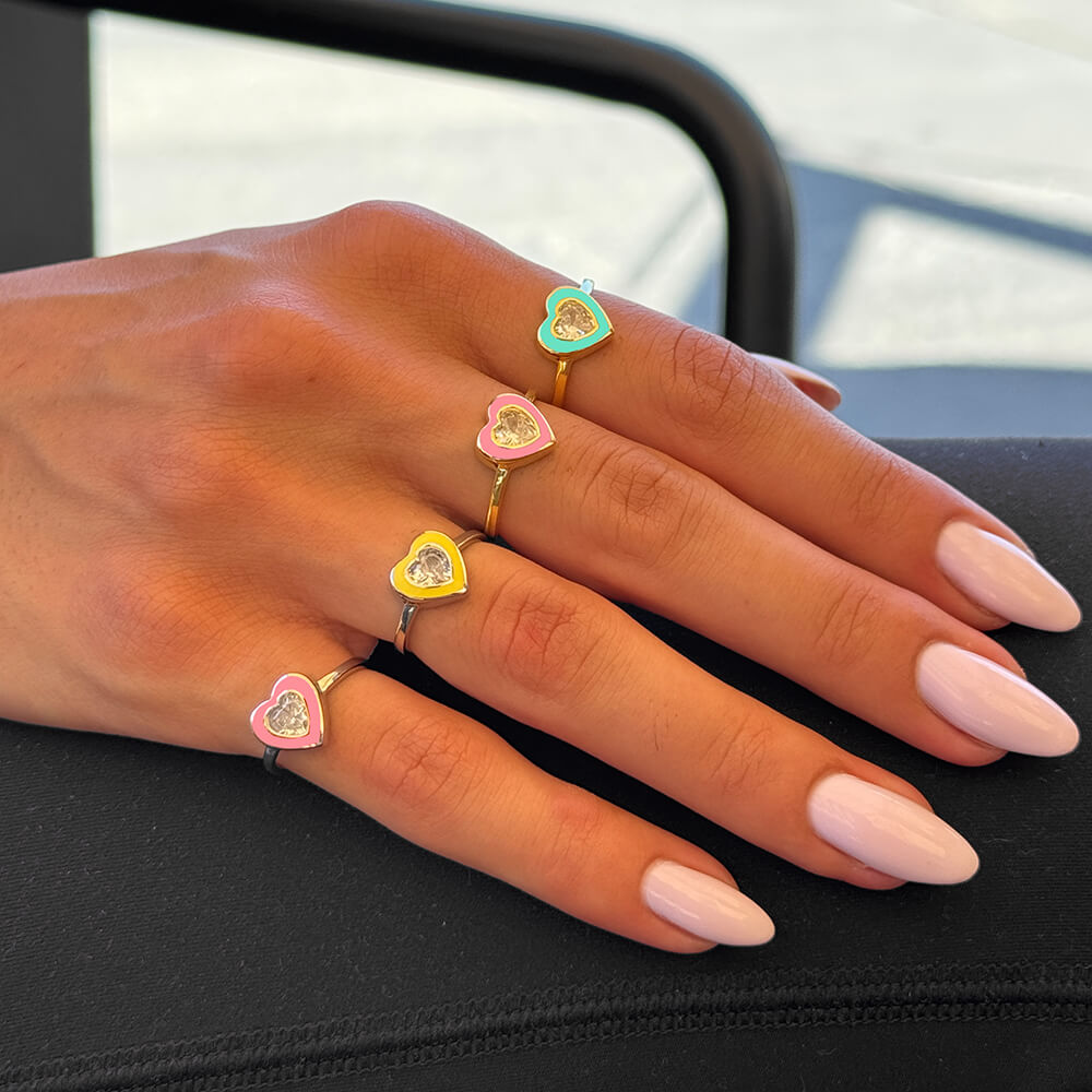 Heart Diamond Enamel Ring