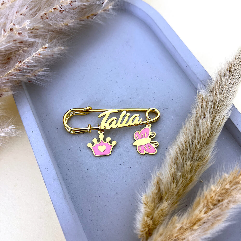 Baby Pin with Custom Name and Charms Brooch - Pegor Jewelry