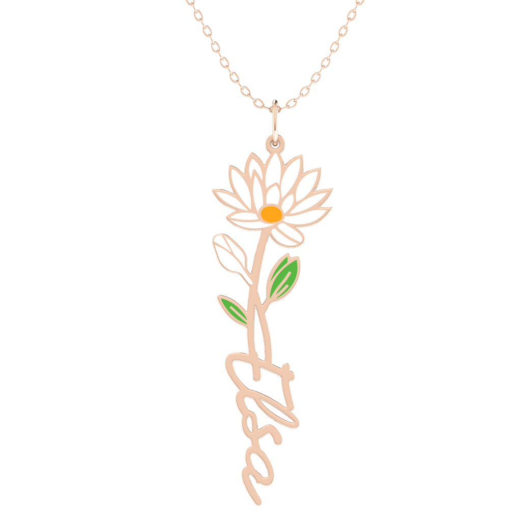 Birth Flower Name Enamel Necklace