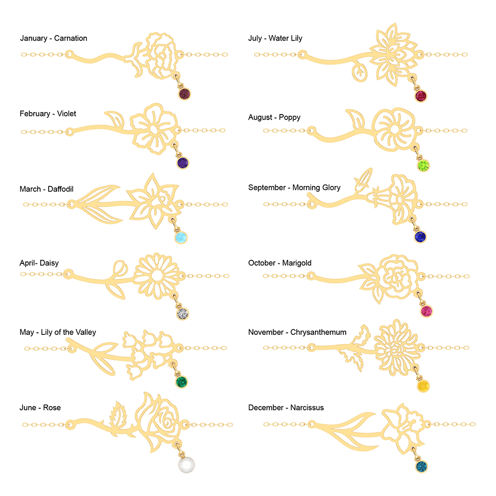 Birth Flower Birthstone Bracelet