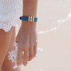 Aqua Blue Leather Plates Bracelet
