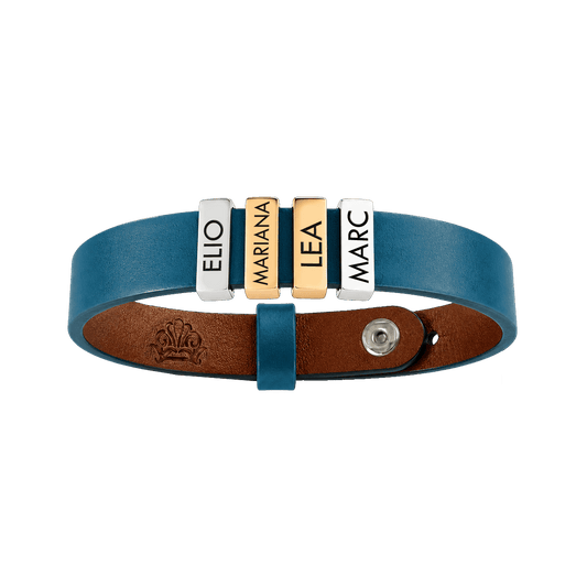 Aqua Blue Leather Plates Bracelet