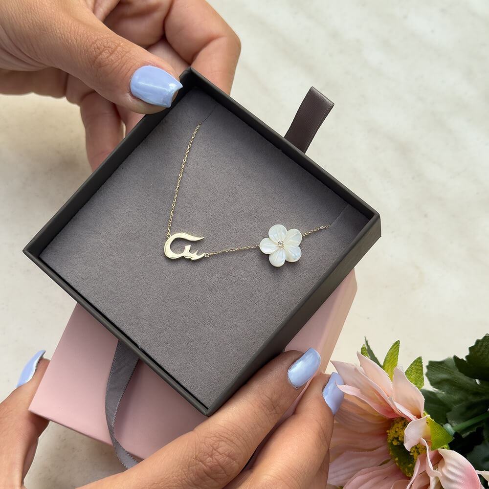 Arabic Initial Pearl Flower Necklace