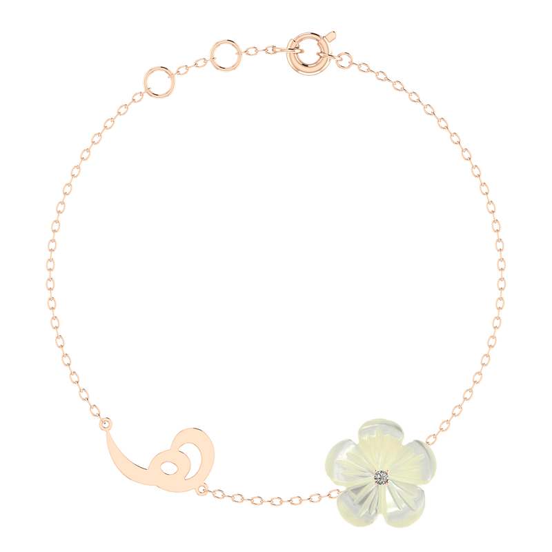 Arabic Initial Pearl Flower Gold 18K Bracelet