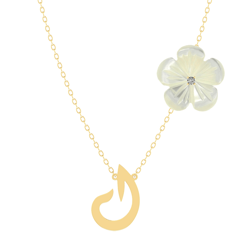 Arabic Initial Pearl Flower Gold 18K Necklace