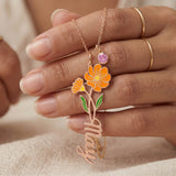 Birth Flower Name Enamel Necklace