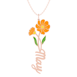Birth Flower Name Enamel Necklace
