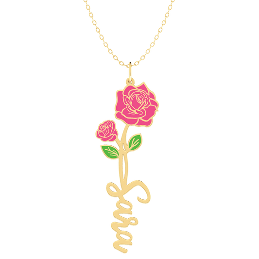 Birth Flower Name Enamel Necklace