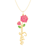 Birth Flower Name Enamel Necklace