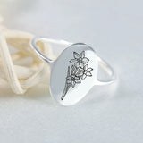 Birth Flower Oval Ring