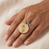 Birth Flower Round Pendant Necklace