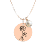 Birth Flower Round Pendant Necklace