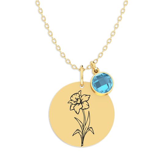 Birth Flower Round Pendant Necklace