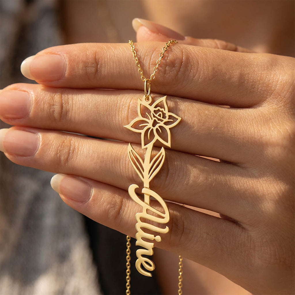 Birth Flower Name Necklace