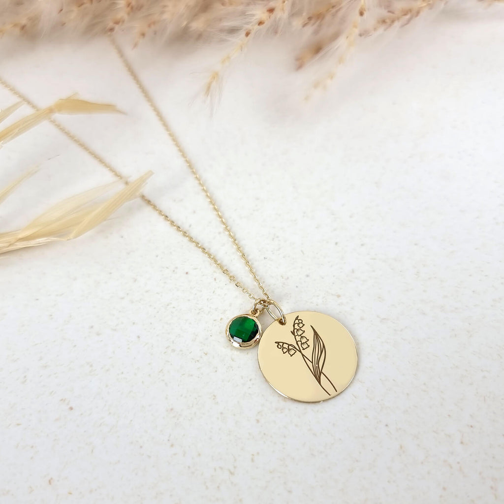 Birth Flower Round Pendant Necklace