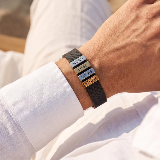 Black Leather Plates Bracelet