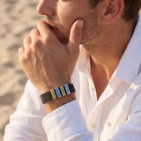 Black Leather Plates Bracelet