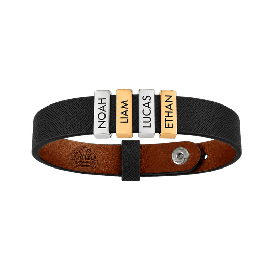 Black Leather Plates Bracelet