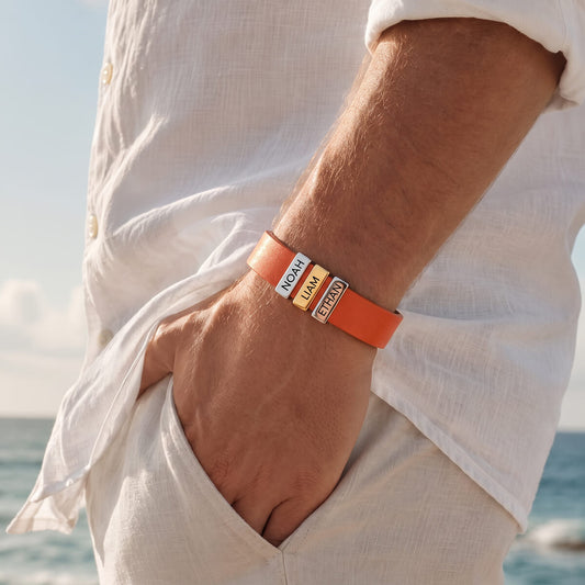 Coral Orange Leather Plates Bracelet