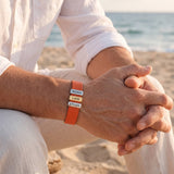 Coral Orange Leather Plates Bracelet