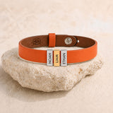 Coral Orange Leather Plates Bracelet