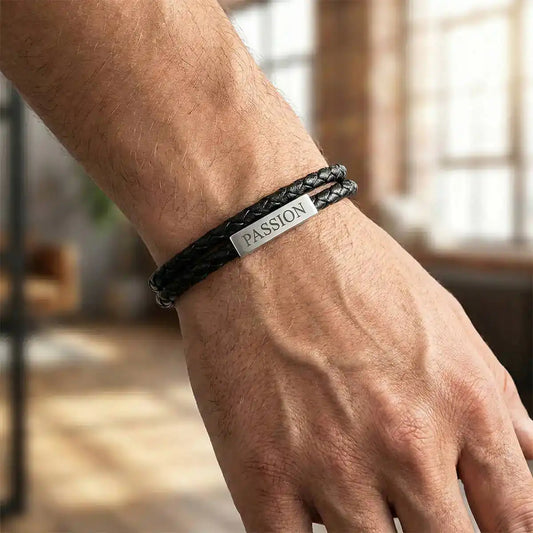Cubic Bar Leather Bracelet