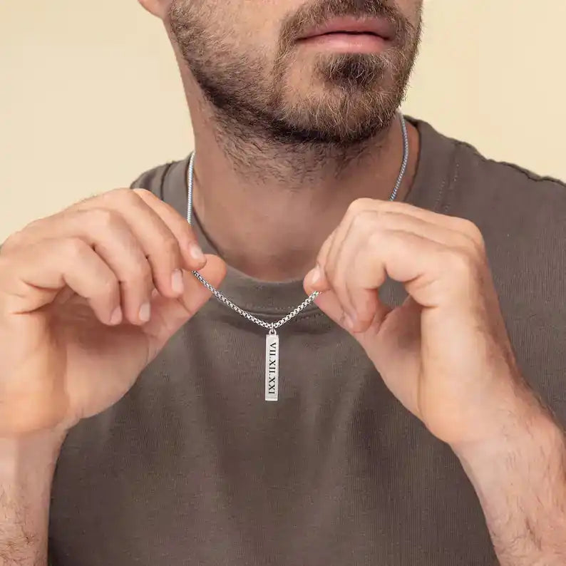 Custom Flat Bar Men's Necklace - Silver 925 | Pegor Jewelry - Pegor Jewelry