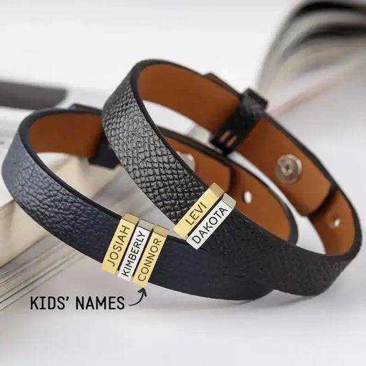 Name Plates Leather Bracelet