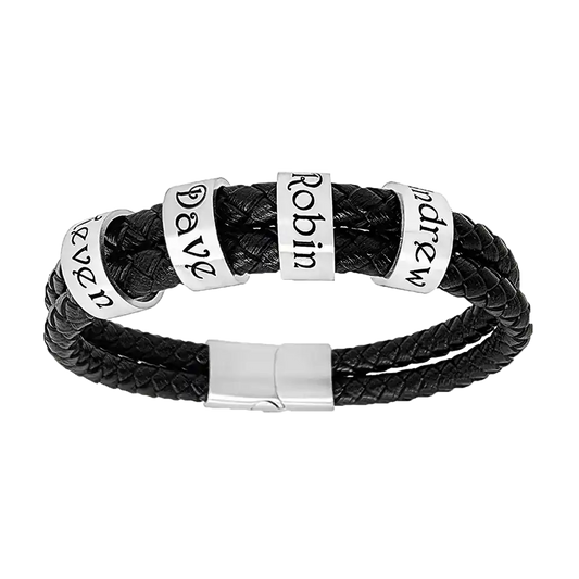 Custom Name Rings Double Leather Bracelet