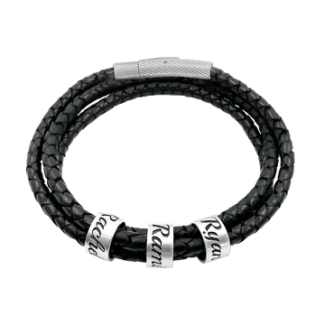 Custom Name Rings Triple Leather Bracelet