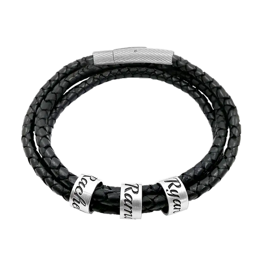 Custom Name Rings Triple Leather Bracelet