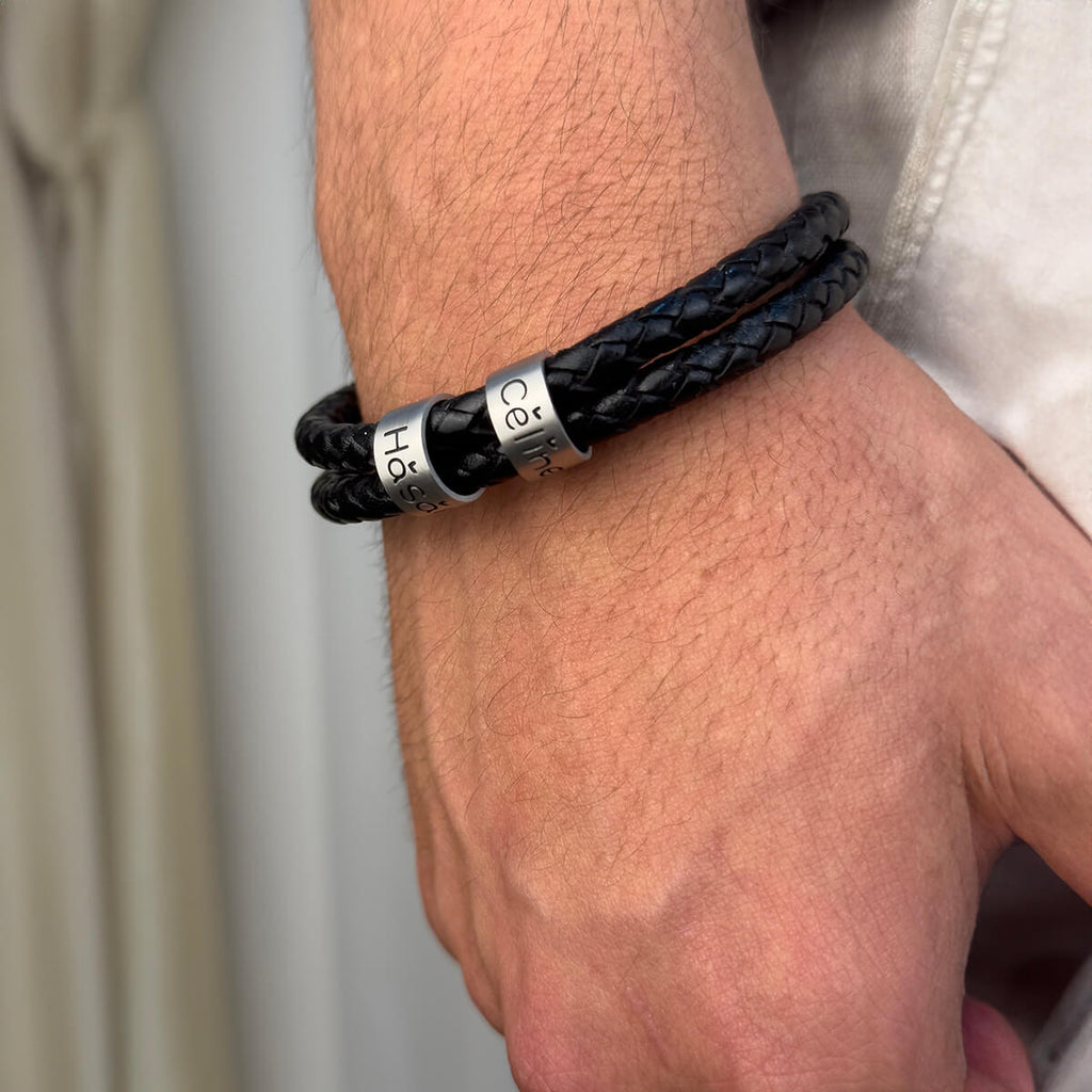 Custom Name Rings Double Leather Bracelet