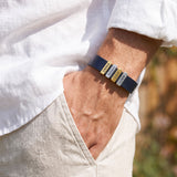 Dark Blue Leather Plates Bracelet