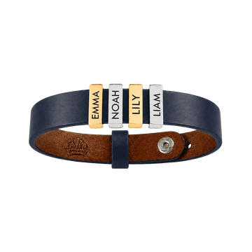 Dark Blue Leather Plates Bracelet