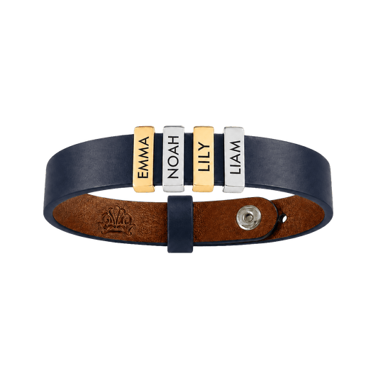 Dark Blue Leather Plates Bracelet