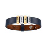 Dark Blue Leather Plates Bracelet