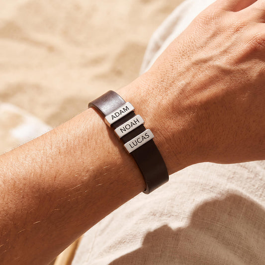 Dark Brown Leather Plates Bracelet