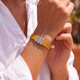 Mustard Yellow Leather Plates Bracelet