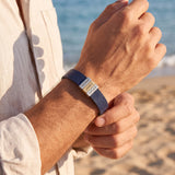 Navy Blue Leather Plates Bracelet