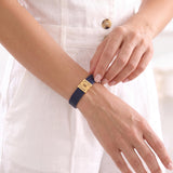 Navy Blue Leather Plates Bracelet